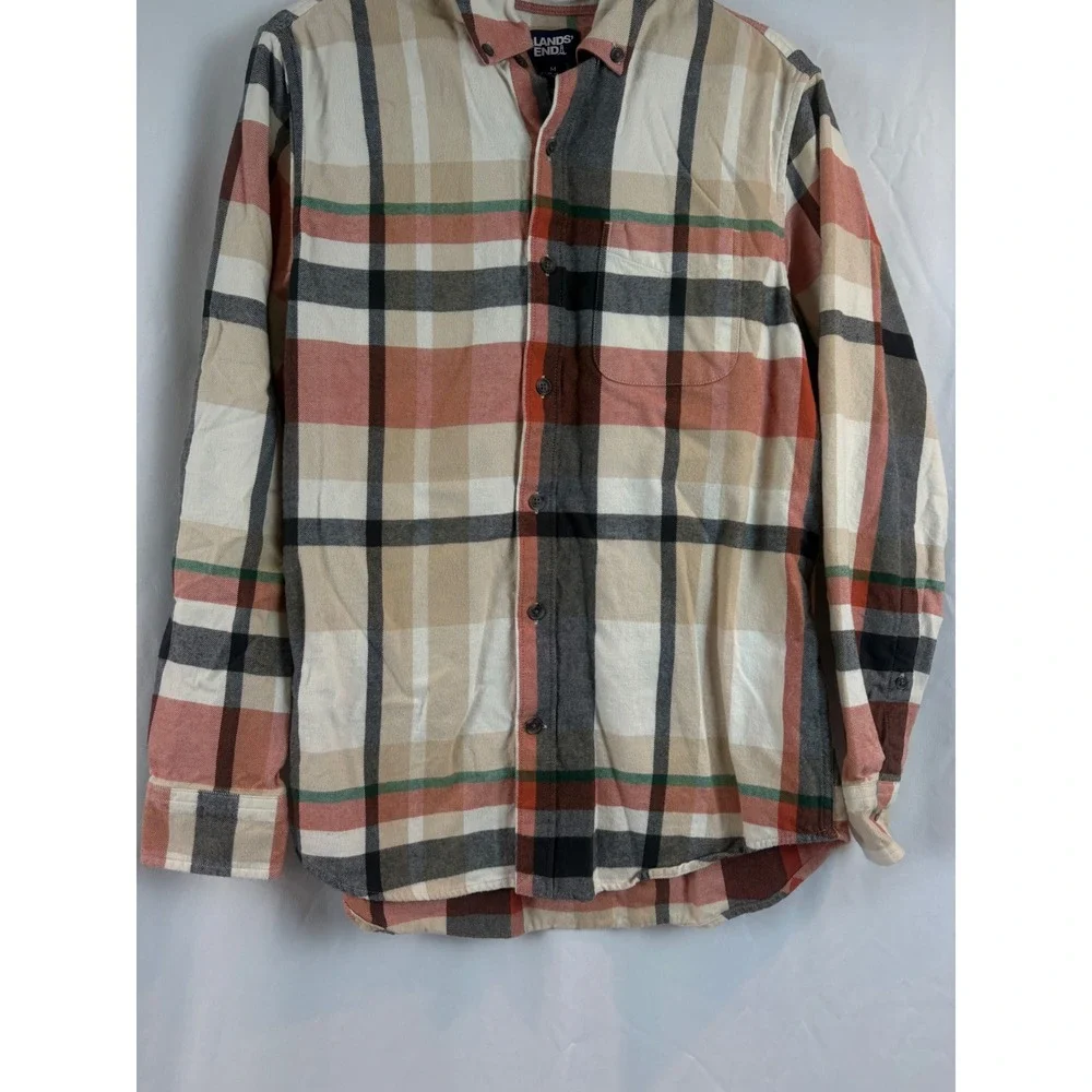 Lands End Mens Medium Traditional Fit Plaid Flannel Button Down Shirt Multicolor